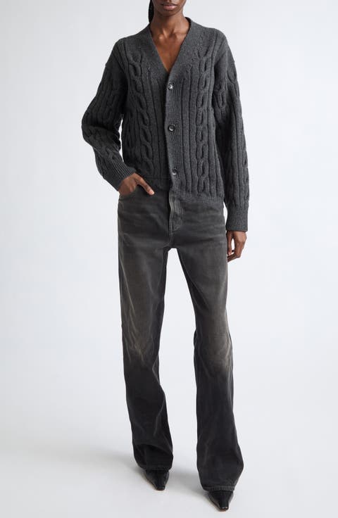Janice Merino Wool Cardigan & Distressed Slim Straight Leg Jeans Jumpsuit