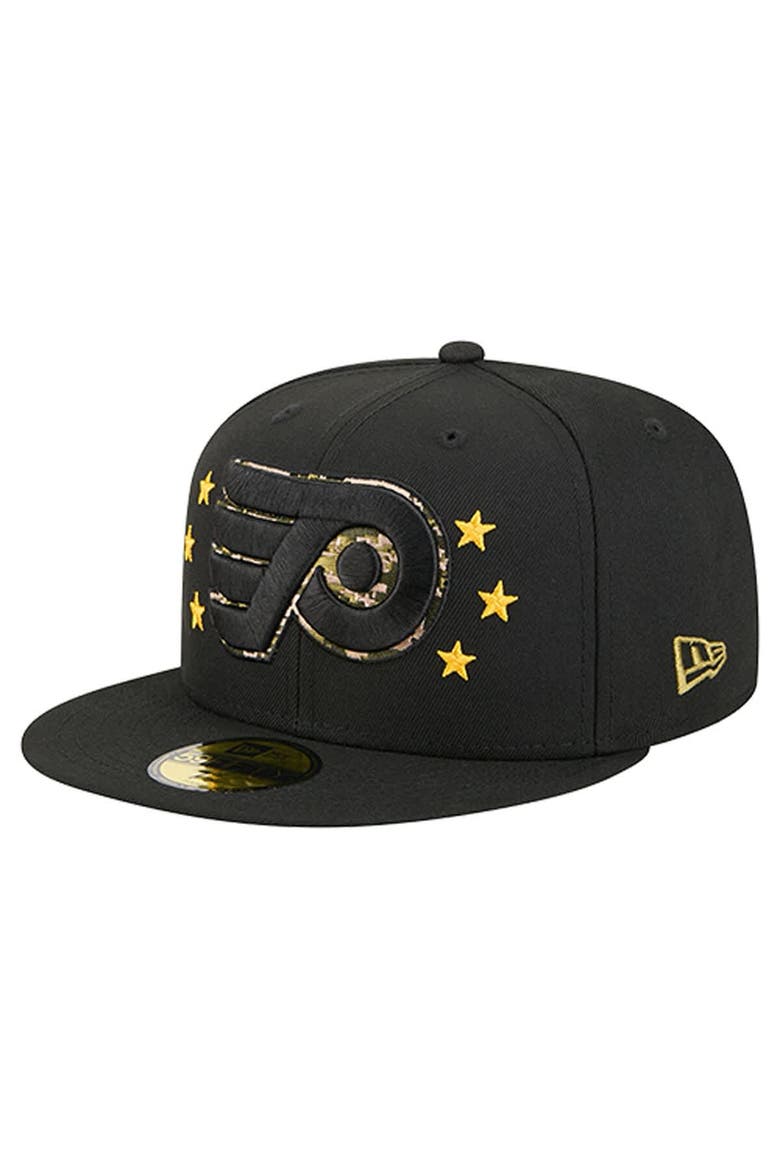 Men's New Era  Black Philadelphia Flyers Military Appreciation Digital Camo Stars 59FIFTY Fitted Hat, Alternate, color, Black