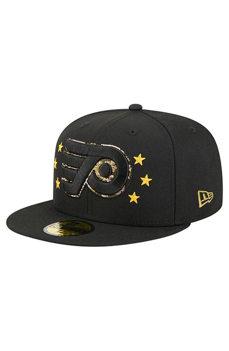 New Era Men's New Era  Black Philadelphia Flyers Military Appreciation Digital Camo Stars 59FIFTY Fitted Hat, Alternate, color, Black