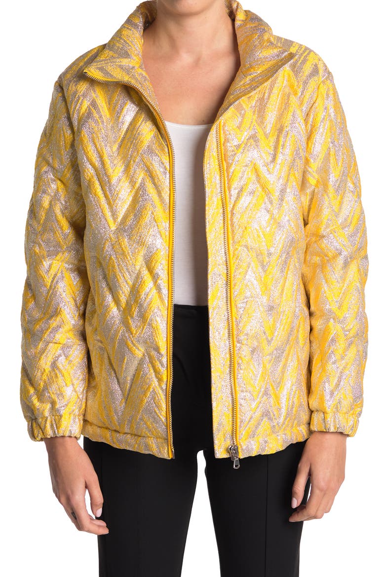 Metallic Chevron Print Puffer Jacket, Main, color, YELLOW