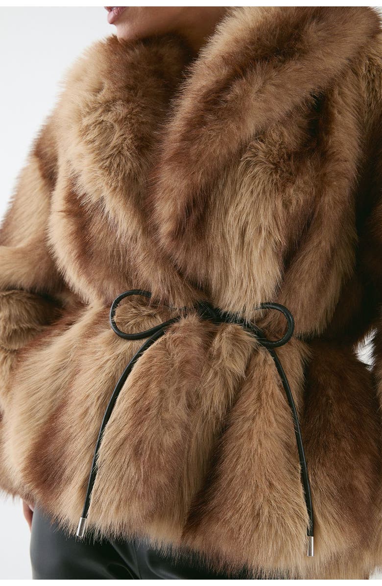 MissPap Faux Fur Wide Collar Belted Jacket, Alternate, color, Brown