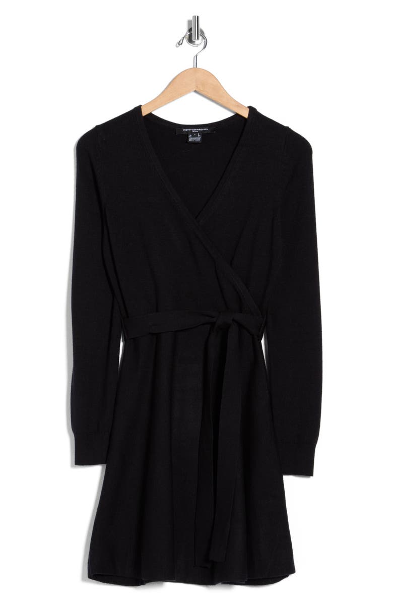 French Connection Long Sleeve Wrap Minidress, Alternate, color, Black