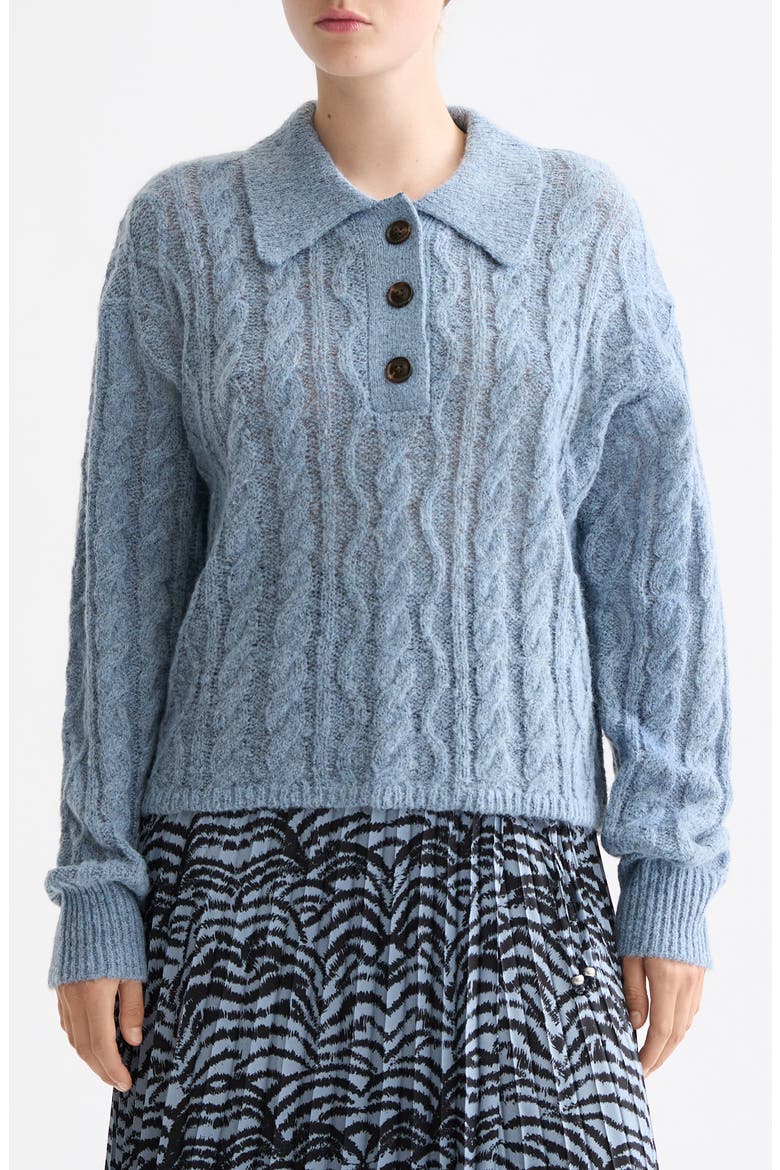 Cable Knit Polo Sweater, Main, color, FADED DENIM