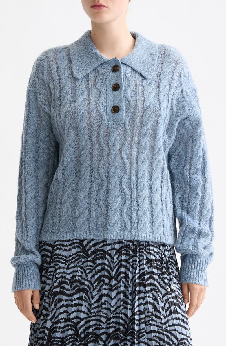 Scotch & Soda Cable Knit Polo Sweater, Main, color, Faded Denim