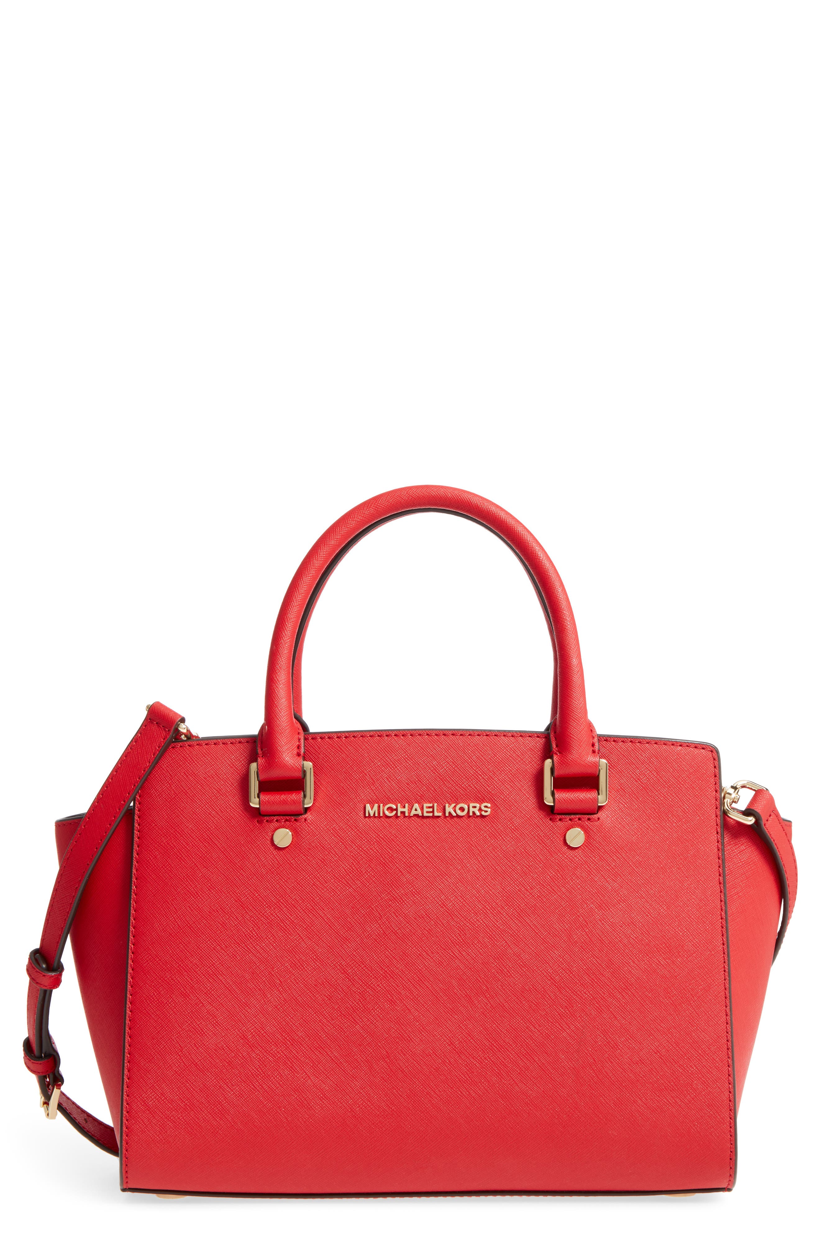 MICHAEL Michael Kors 'Selma Medium' Leather Satchel, Main, color, 