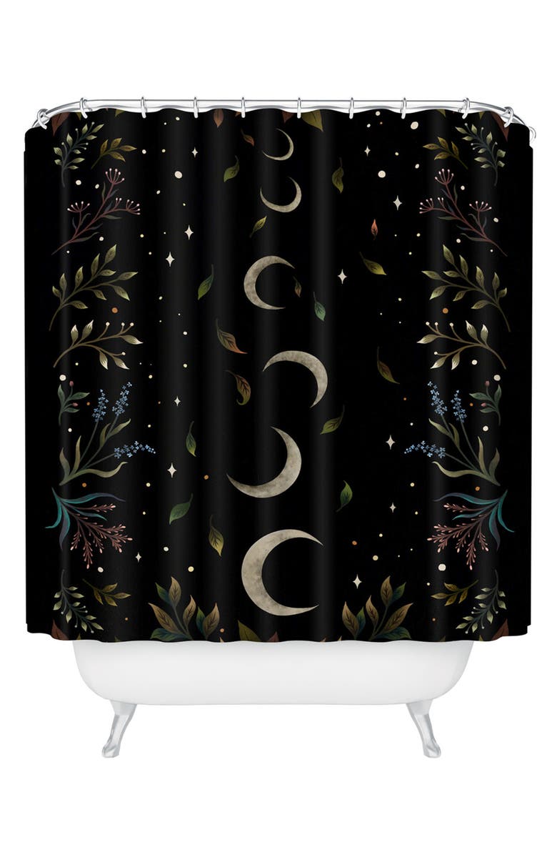 Deny Designs Moon Garden Shower Curtain, Main, color, Black-White