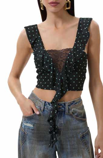 AFRM Lowell Lace Trim Ruffle Crop Top