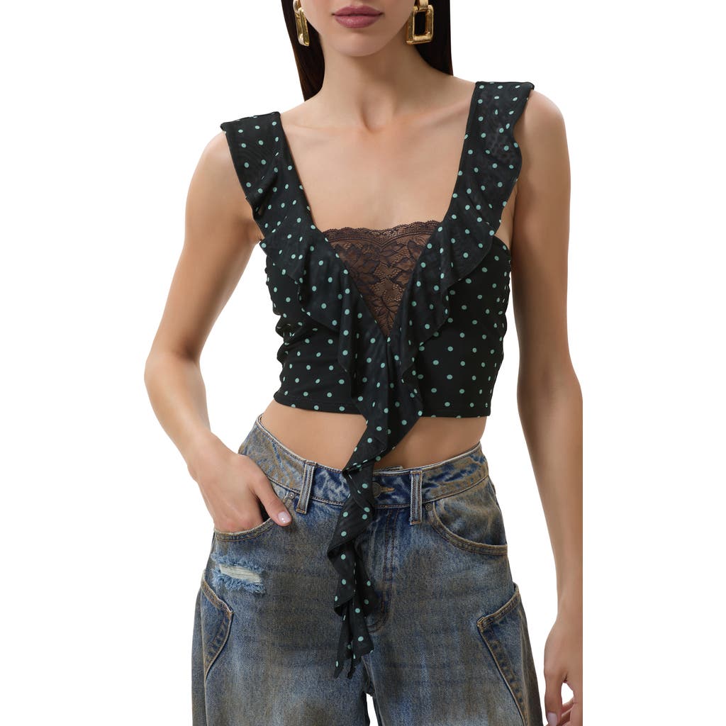 Afrm Lowell Lace Trim Ruffle Crop Top