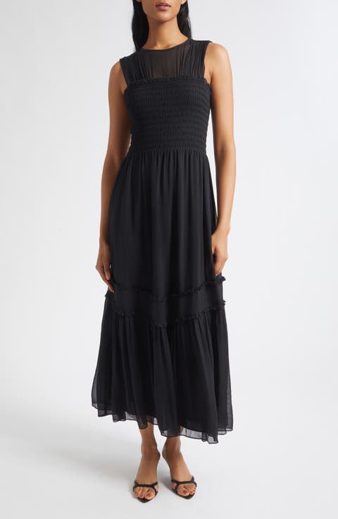 Mila Smocked Silk Midi Dress