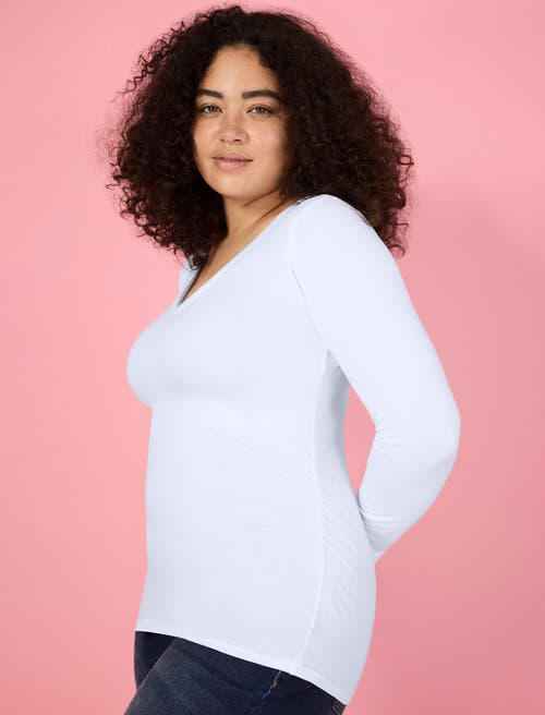 Motherhood Maternity V-neck Side-ruched Maternity Long Sleeve Tee In White