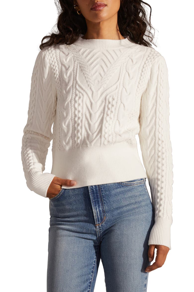 The Esther Cable Stitch Crop Sweater, Main, color, IVORY
