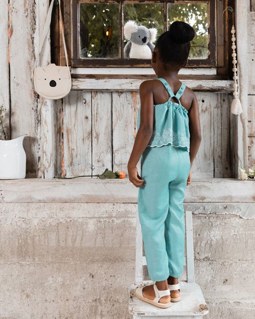 Deux Par Deux Baby Girl's Chambray Jumpsuit With Embroidery Light Blue In Light Blue