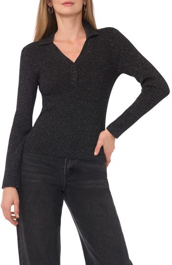 1.state Ribbed Polo Sweater In Black