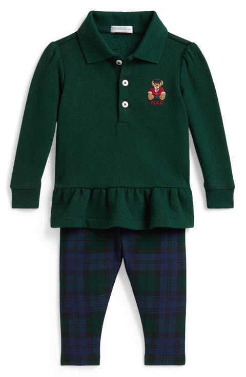 Kids' Polo Bear Peplum Top & Plaid Leggings Set