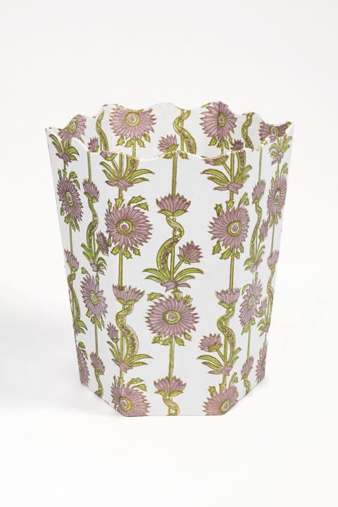 Floral Vines Blockprint Scallop Waste Bin / Storage Bin