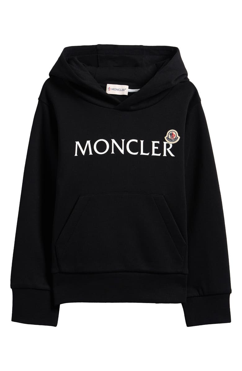 Moncler Kids' Logo Cotton Fleece Graphic Hoodie, Main, color, Black