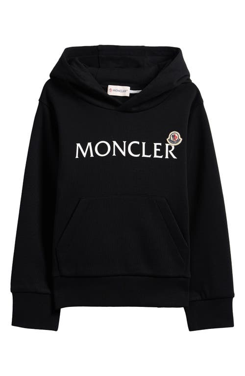 Moncler Kids' Logo Cotton Fleece Graphic Hoodie In Black