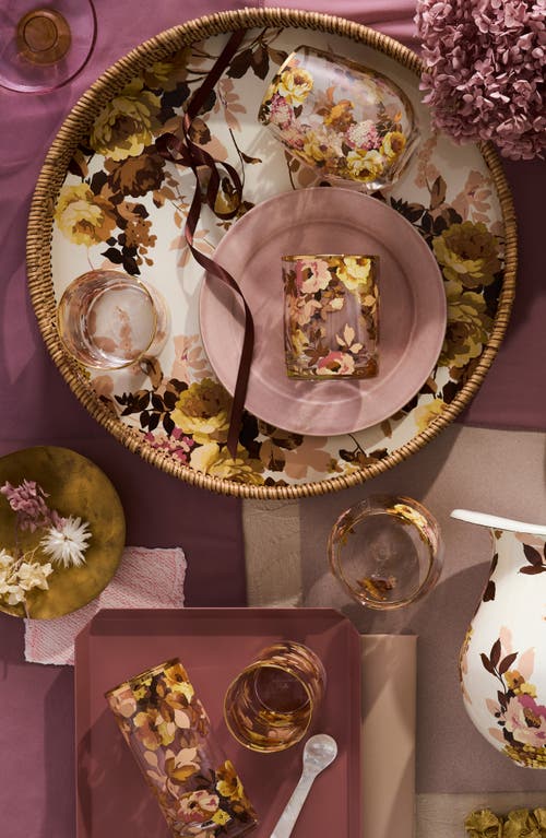 Mackenzie-childs Mackenzie Childs Wild Rose Enameled Steel & Rattan Tray In Brown