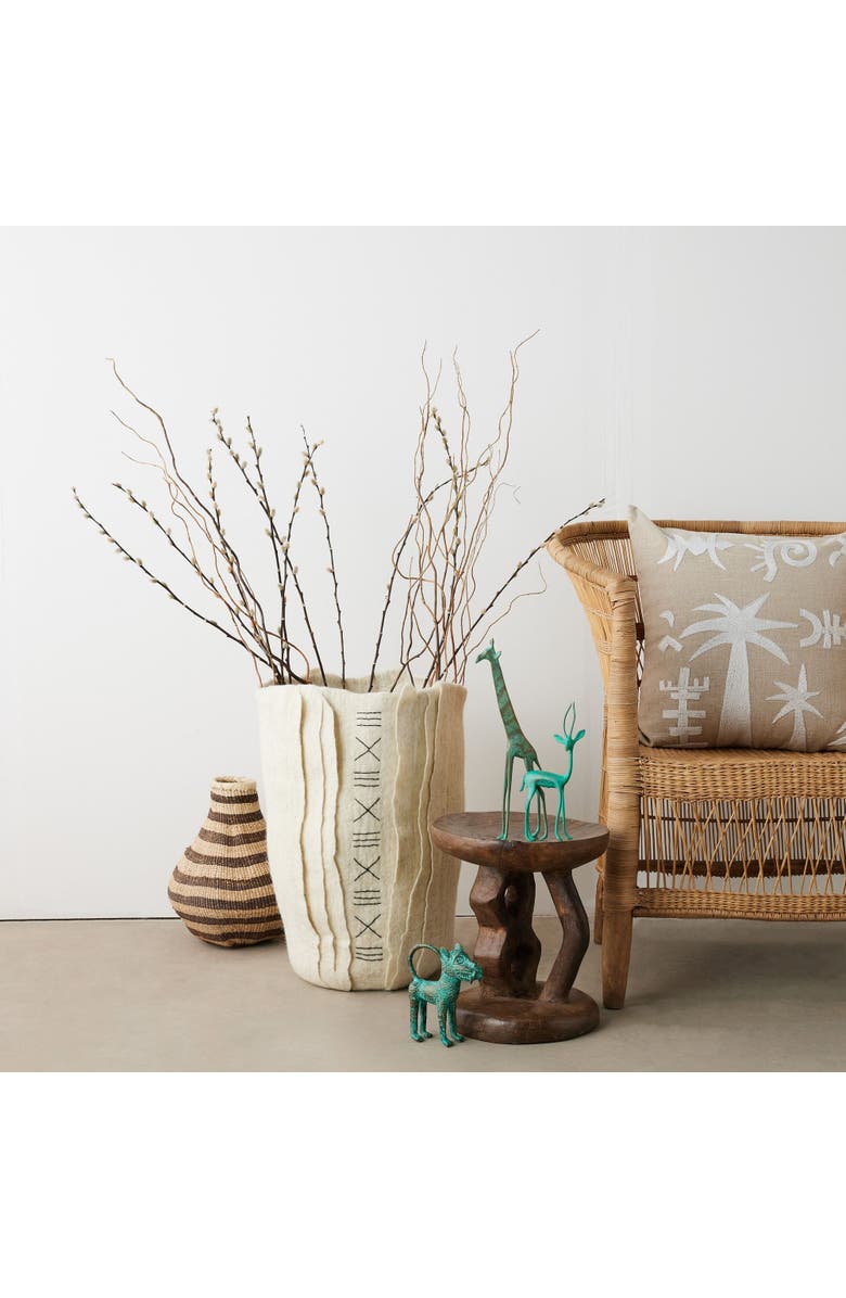 kanju Interiors Keiskamma Natural White Linen & Silk Embroidered Throw Pillow - Cover Only, Alternate, color, White Linen