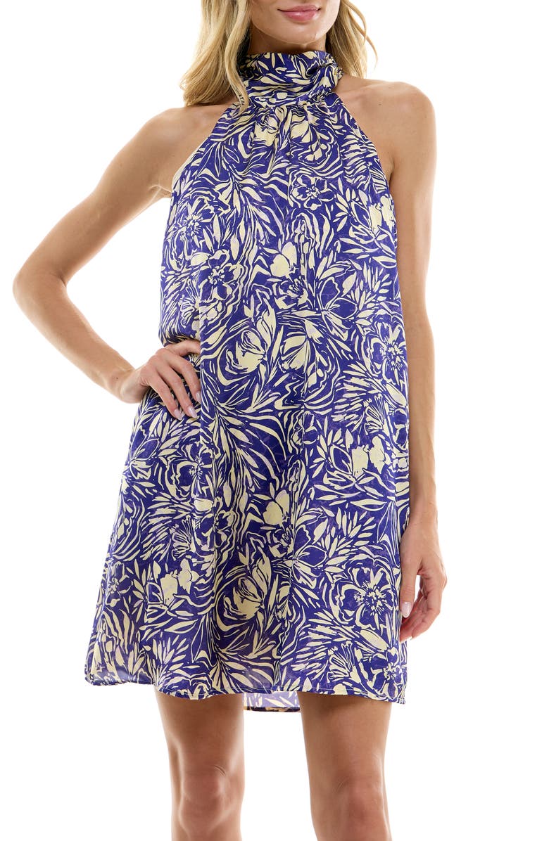 Socialite Floral A-Line Minidress, Alternate, color, Cobalt Cream