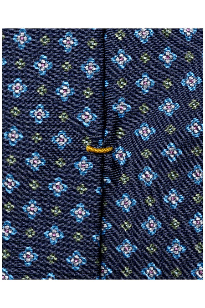 Navy Blue Floral Print Silk Twill Tie, Alternate, color, NAVY
