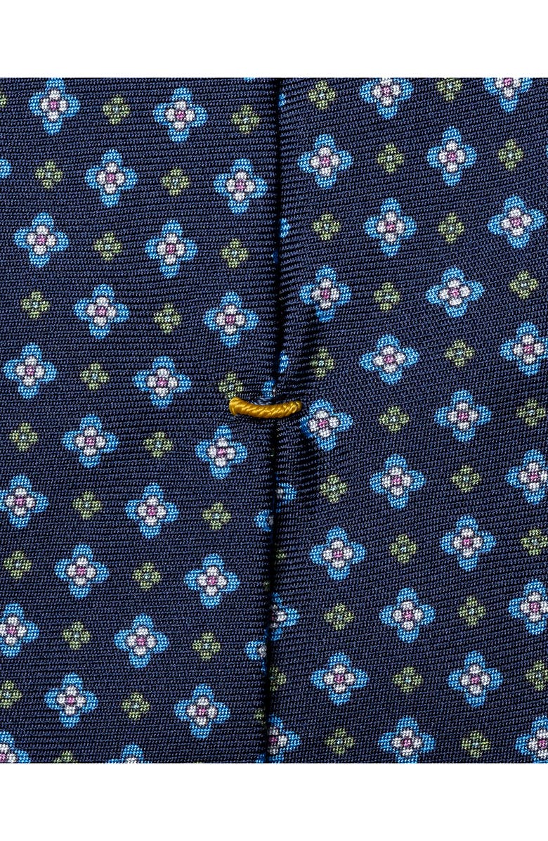 Eton Navy Blue Floral Print Silk Twill Tie, Alternate, color, Navy