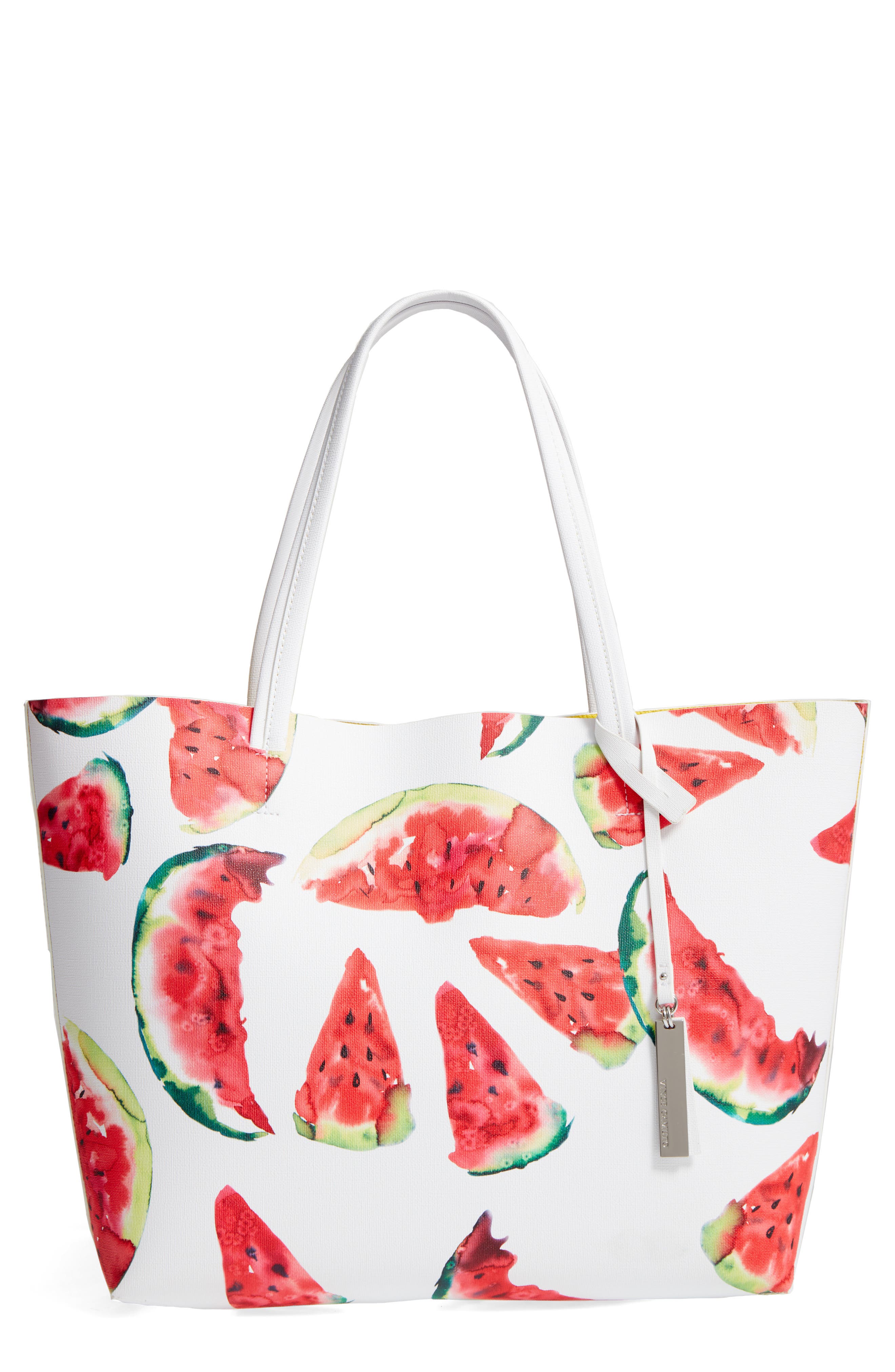 Maro Faux Leather Tote, Main, color, WATERMELON PRINT YELLOW