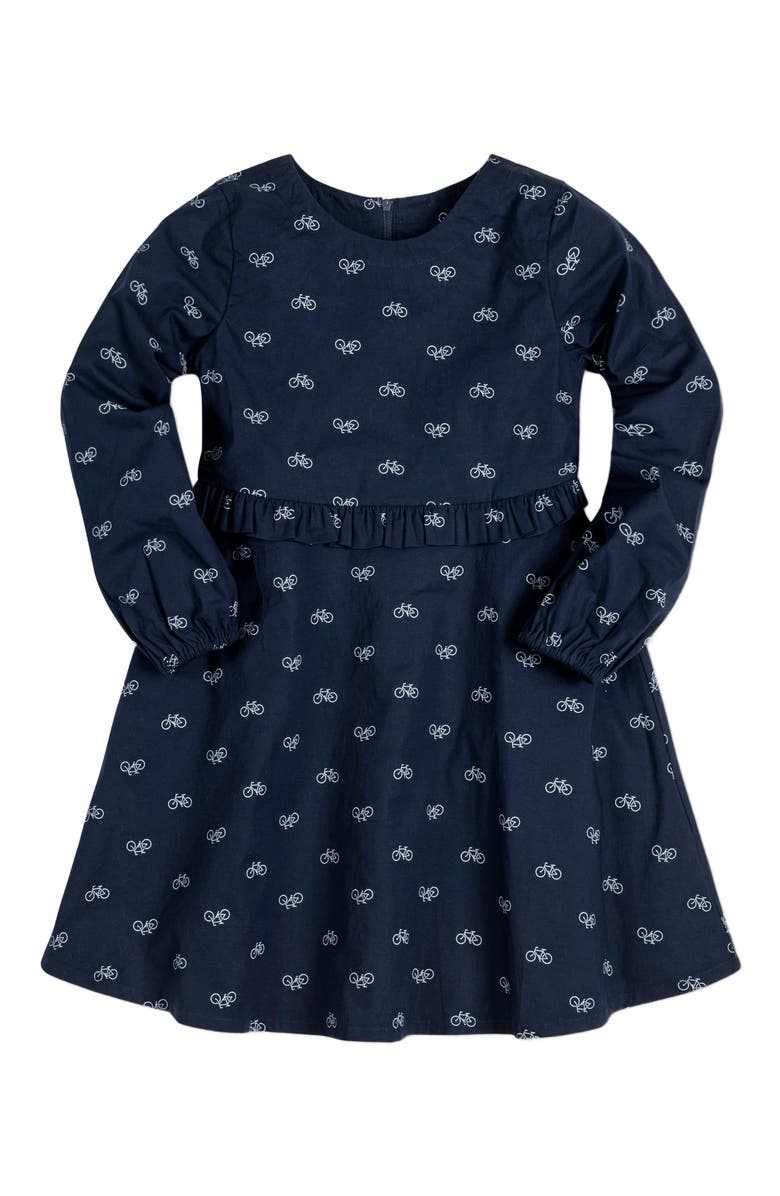 Hope & Henry Baby Girls' Ruffle Waist Dress, Infant, Main, color, Navy Bicycle Print