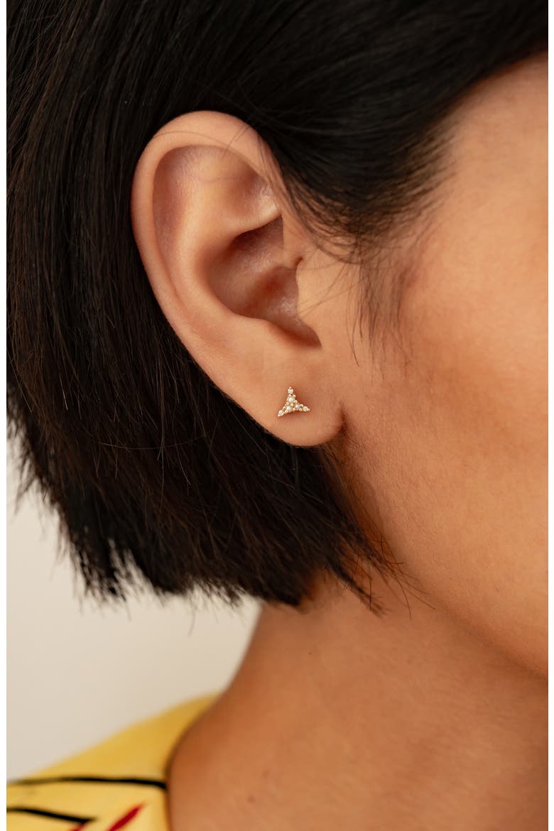 Pearl & Diamond Triad Stud Earring, Alternate, color, YELLOW GOLD/ DIAMOND/ PEARL