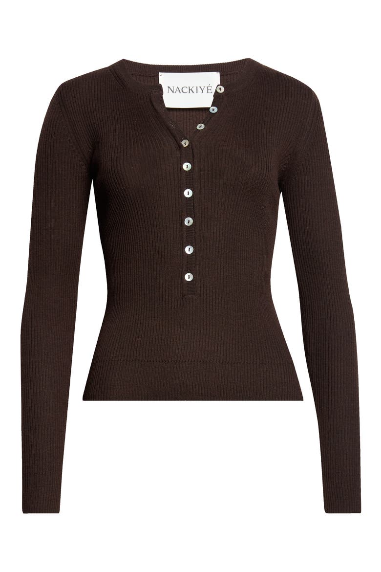 Insider Merino Wool & Silk Henley Sweater, Alternate, color, BITTER CHOCO