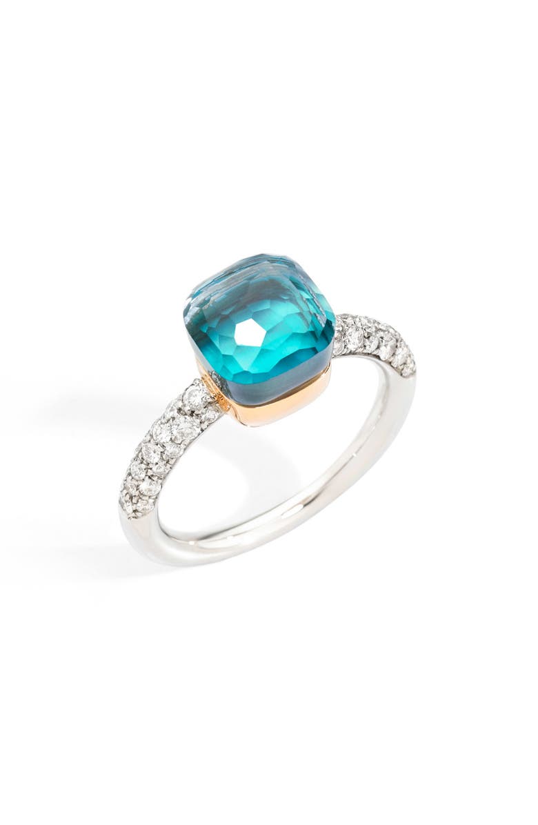 Pomellato Nudo Blue Topaz & Diamond Ring, Main, color, Sky Blue Topaz/ Agate
