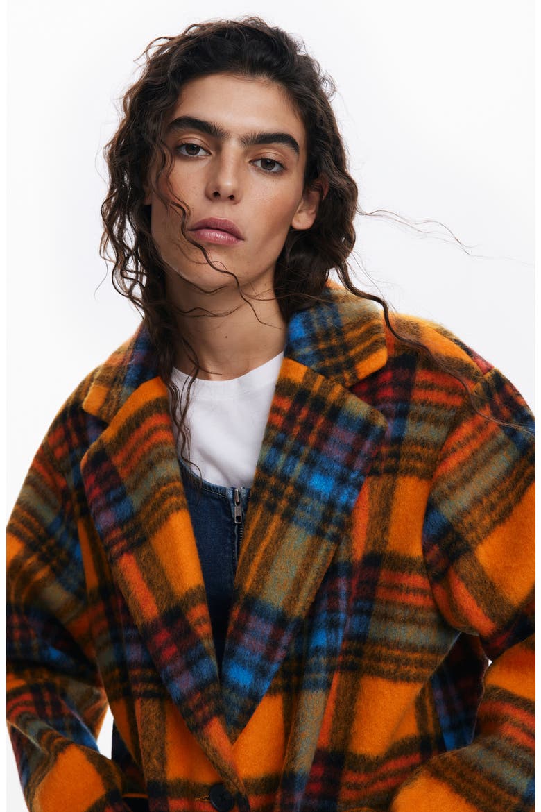 Napoles Plaid Coat, Alternate, color, ORANGE