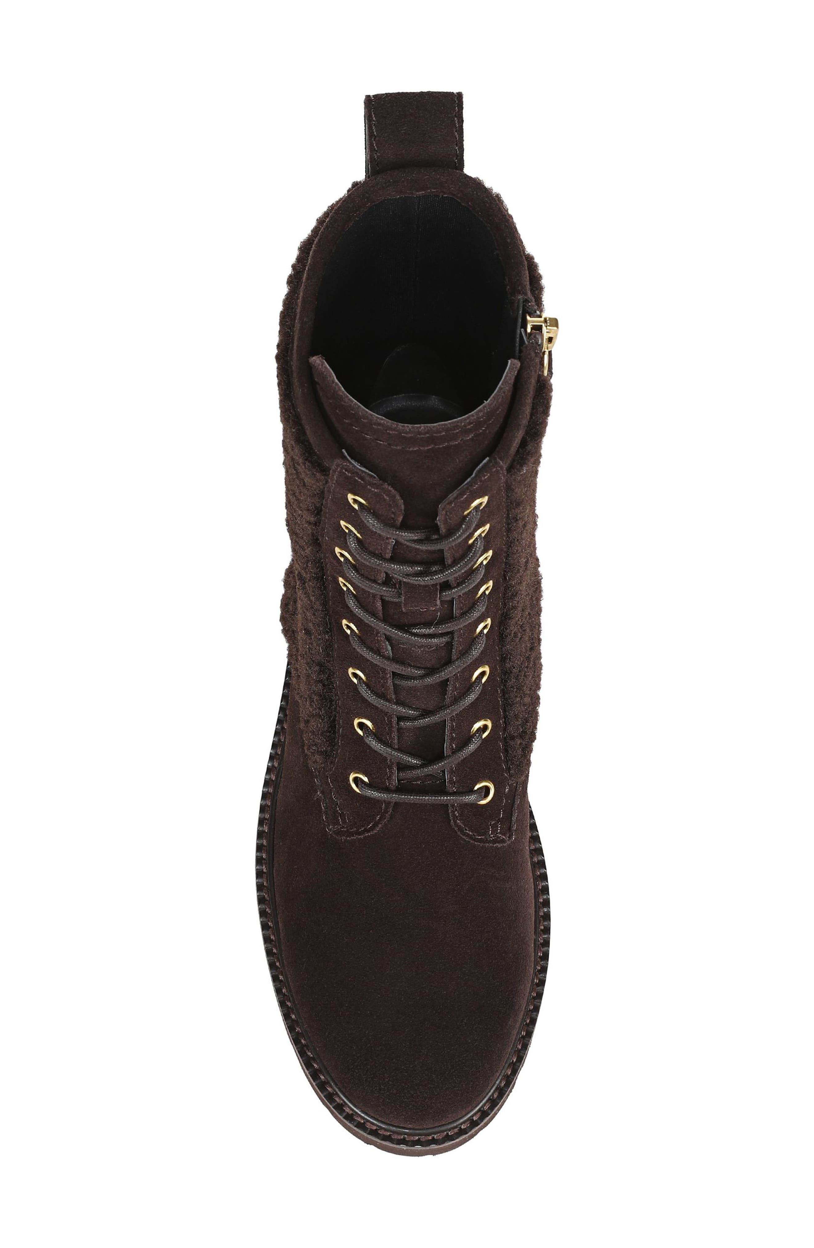 Safira Boot with Faux Shearling Trim, Alternate, color, DARK BROWN SUEDE LEA