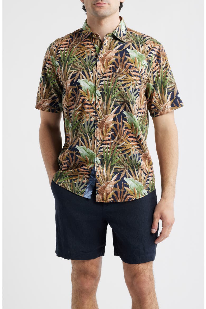 Tortola Jungle Trek Short Sleeve Button-Up Shirt, Main, color, OLIVE TREE