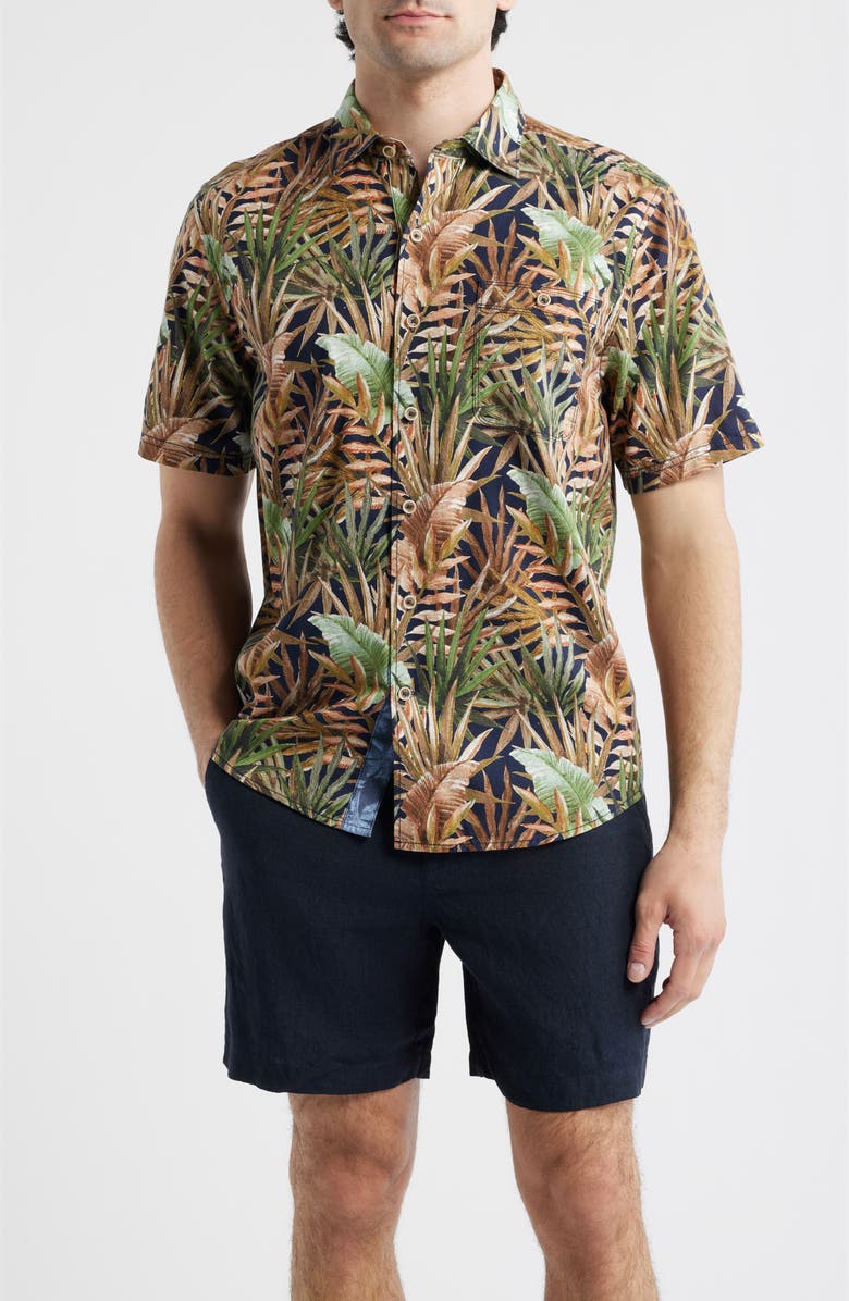 Tommy Bahama Tortola Jungle Trek Short Sleeve Button-Up Shirt, Main, color, Olive Tree