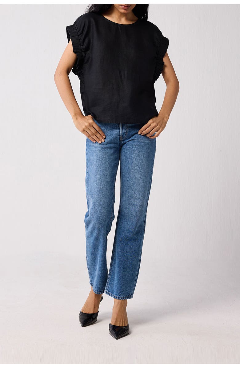 Reistor Top with Gathered Sleeve Detail, Main, color, Black