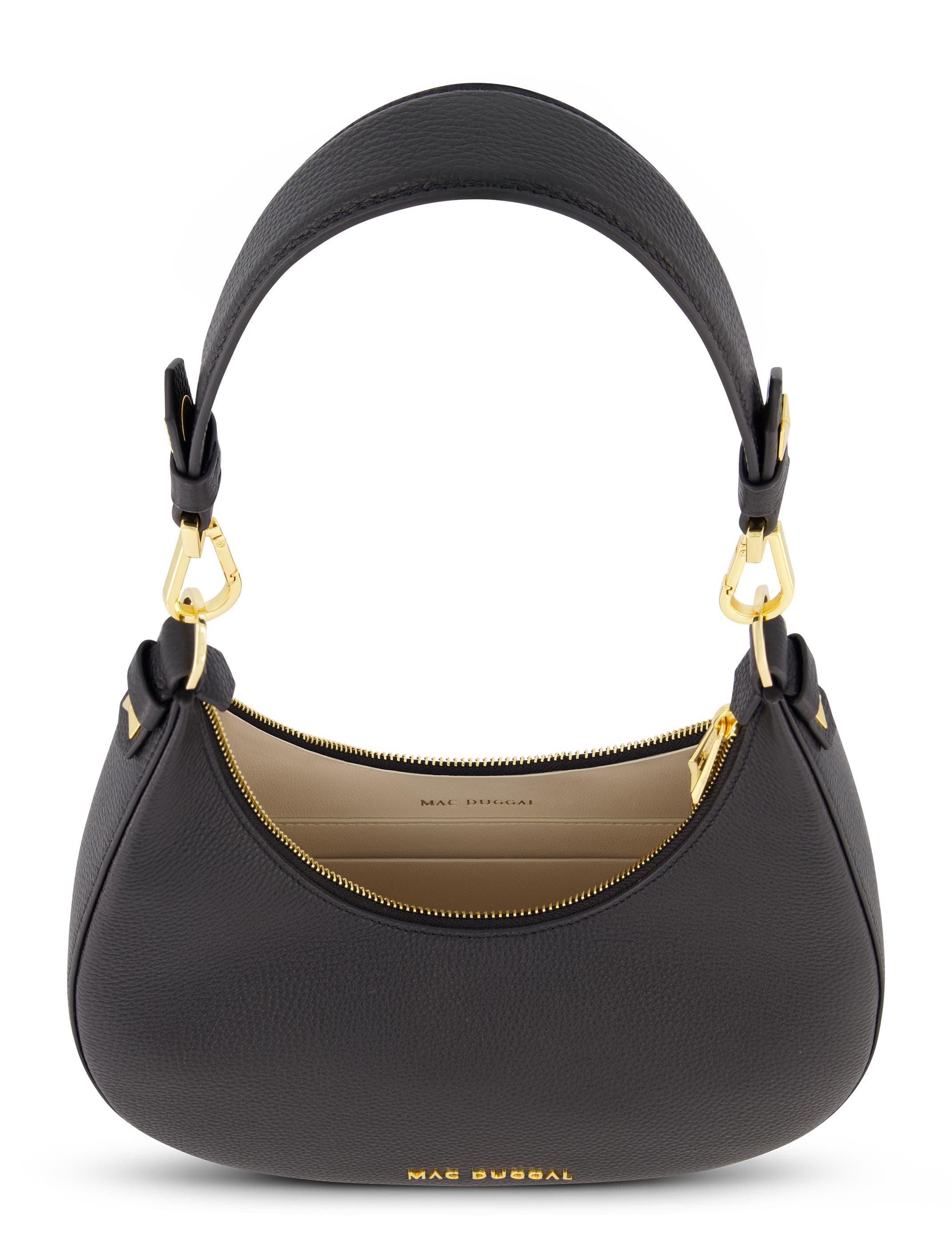 Mac Duggal Gold Plated Hardware Grain Leather Hobo Bag, Alternate, color, Black