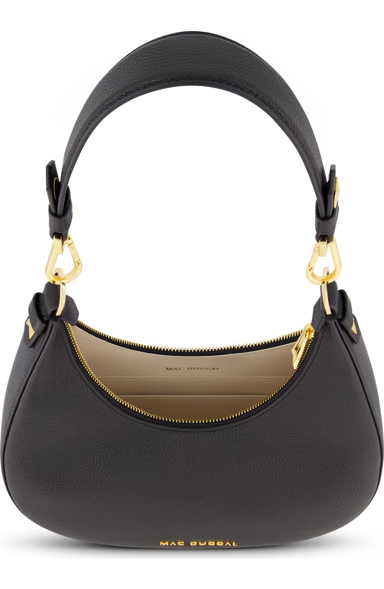 Mac Duggal Gold Plated Hardware Grain Leather Hobo Bag, Alternate, color, Black