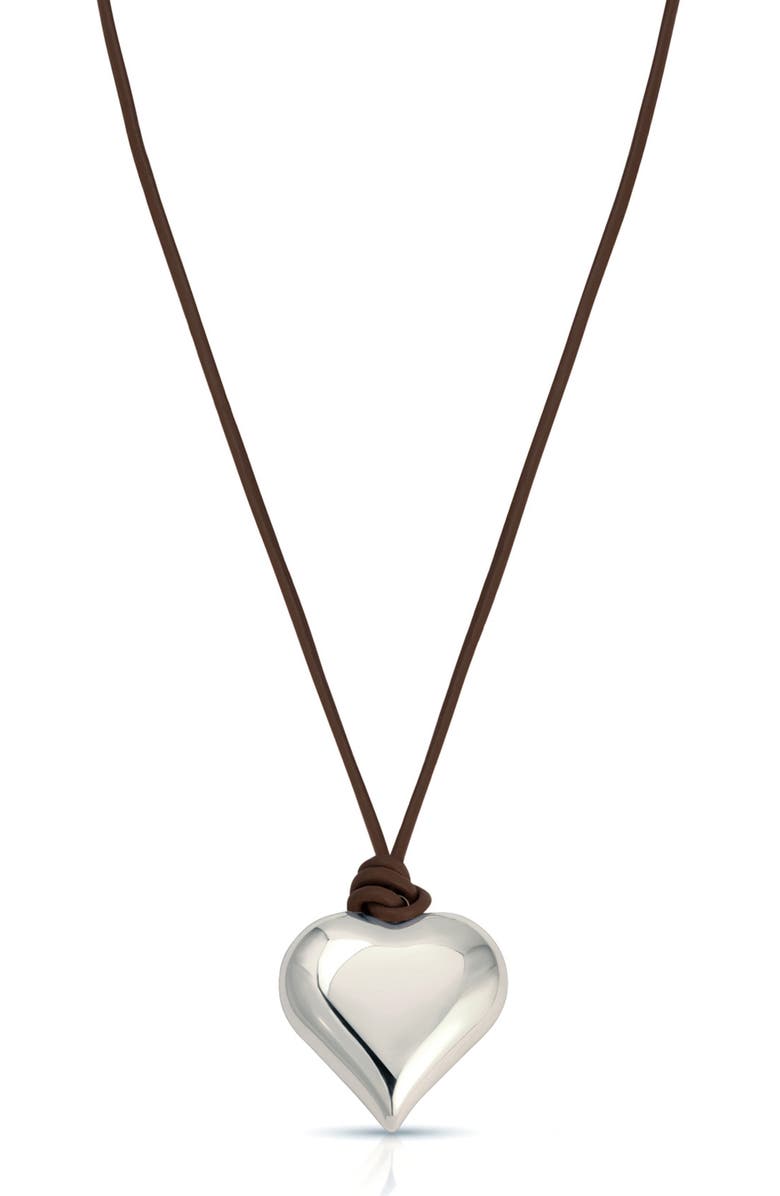 Ettika Puffy Heart Pendant Necklace, Main, color, Chocolate