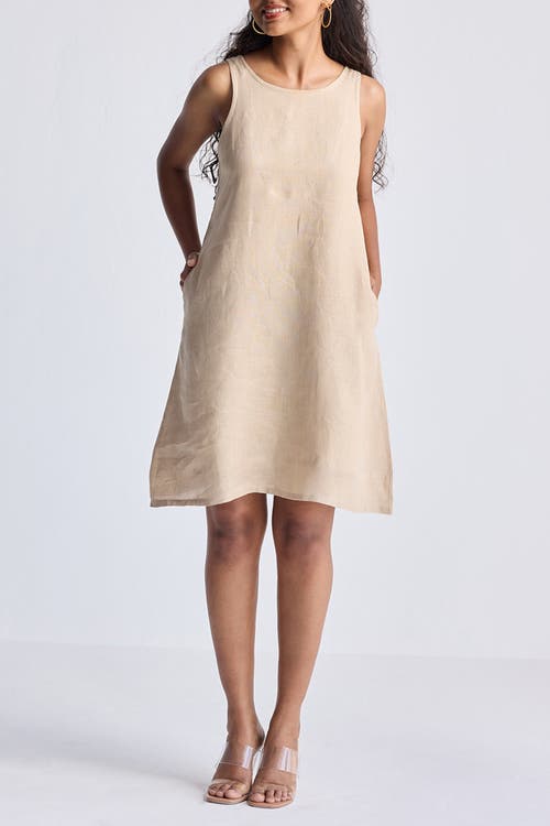 Reistor Hemp Short Dress With Back Embroidered Lace Detail In Neutral
