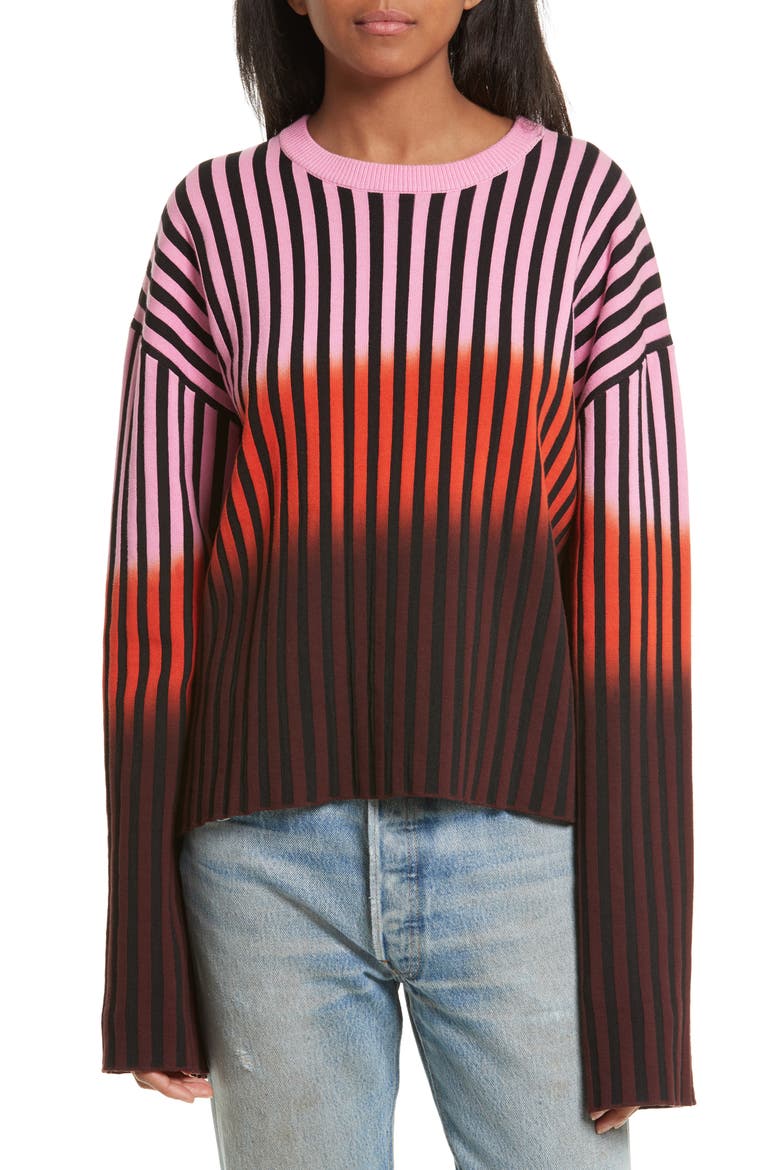 Dip Dye Stripe Crewneck Sweater, Main, color, CACTUS PINK MULTI