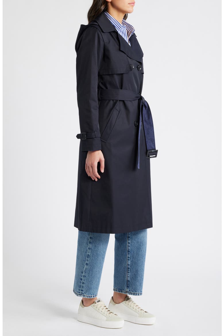 Double Breasted Belted Trench Coat, Alternate, color, NAVY