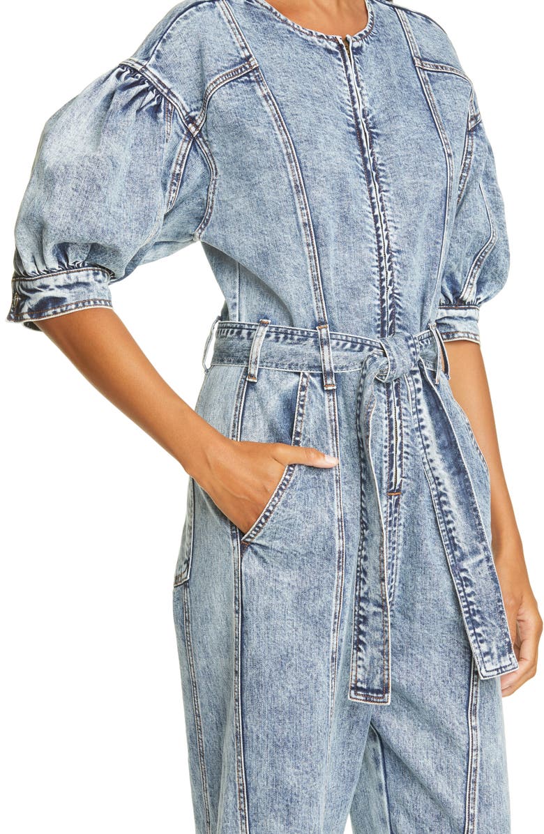 Ulla Johnson Sabra Acid Wash Stretch Cotton Denim Jumpsuit, Alternate, color,