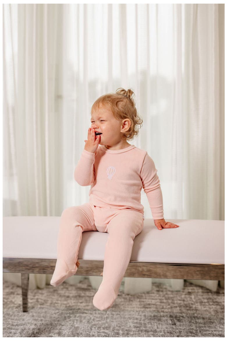 Girls Velour Embroidered Footie, Alternate, color, Pink