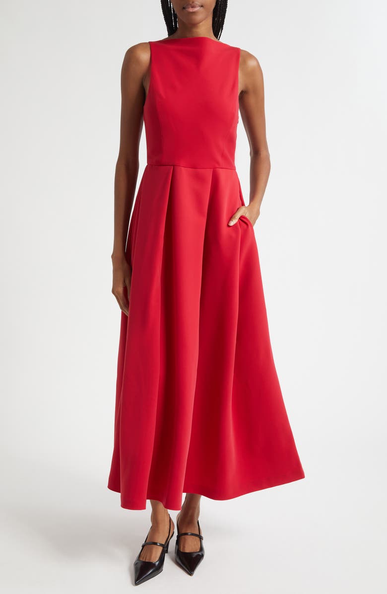 Emporio Armani Techno Cady Sleeveless Maxi Dress, Main, color, Solid Medium Red