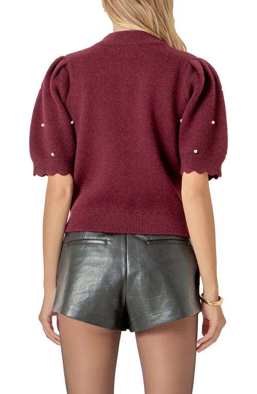 English Factory Embellished Short Sleeve Sweater In Burgundy