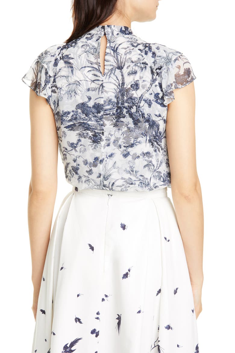 Floral Cap Sleeve Silk Chiffon Blouse, Alternate, color, WHITE/ BLUE