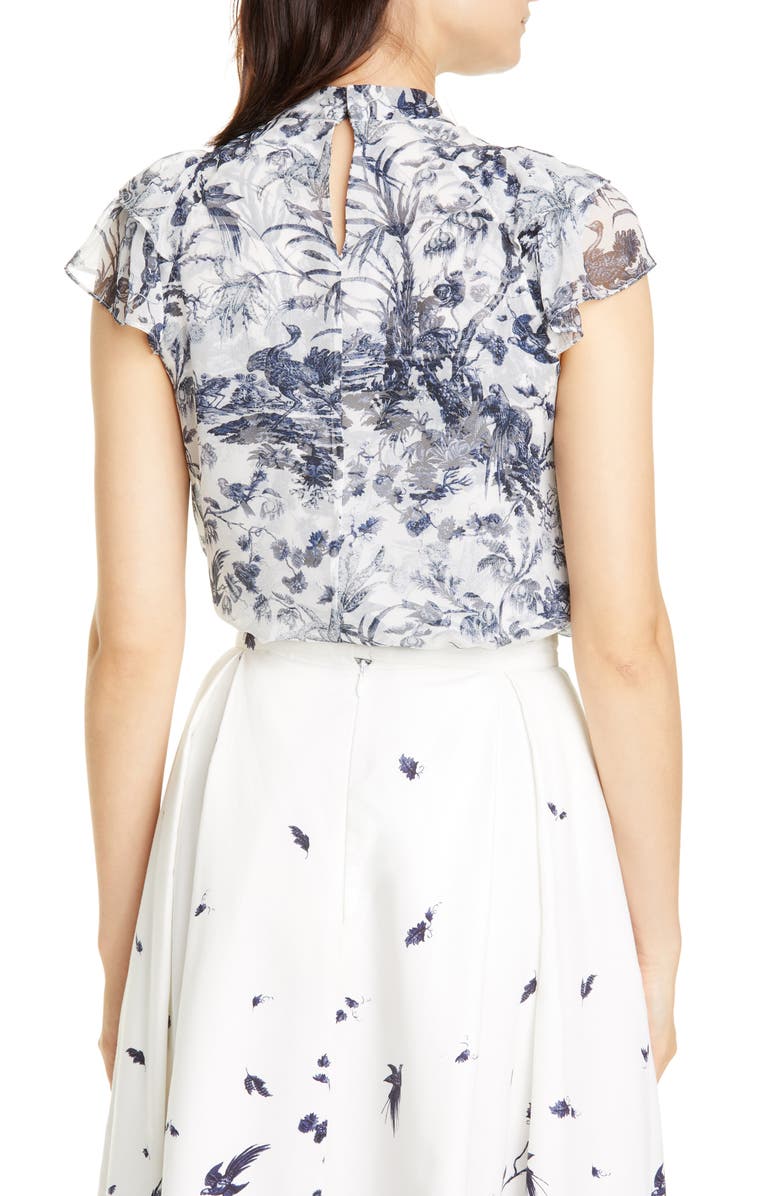 Erdem Floral Cap Sleeve Silk Chiffon Blouse, Alternate, color,