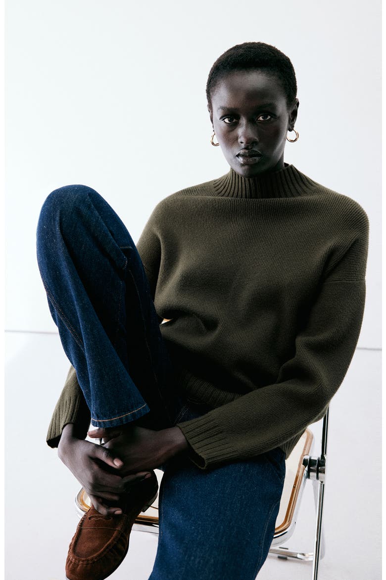 Marin Mock Neck Sweater, Alternate, color, KHAKI GREEN