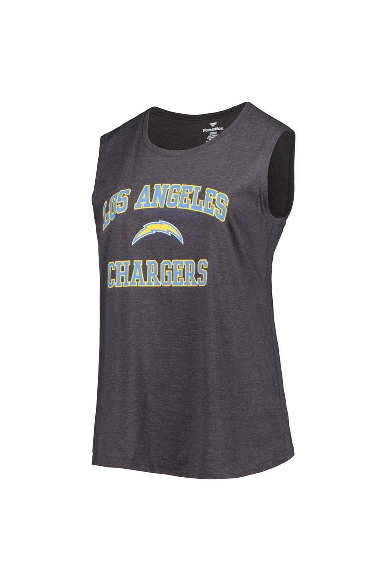 Women's Fanatics Branded Heather Charcoal Los Angeles Chargers Plus Size Tank Top, Alternate, color, Heather Charcoal